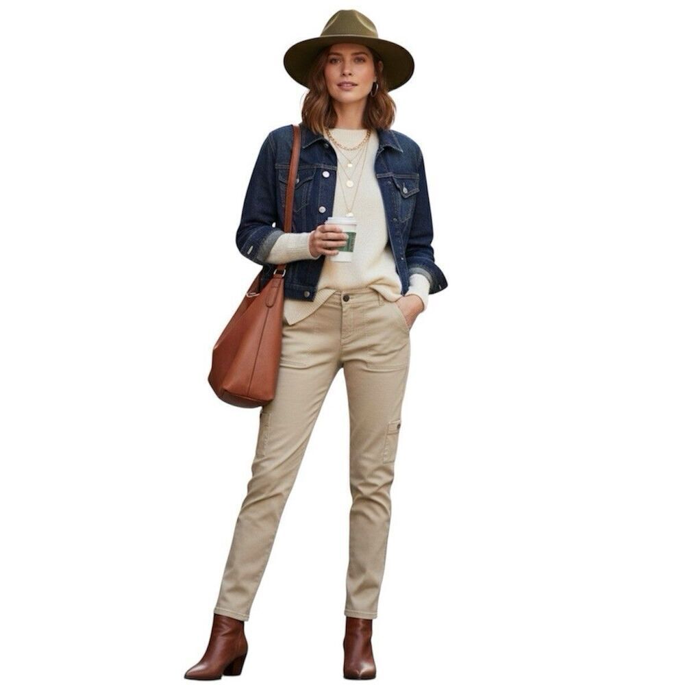 J. Jill Denim Slim Leg Cargo Jeans in Cashew NEW Size 16 Stretch